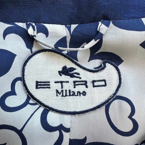 ETRO Blue Silk Linen Blend Multi Pattern Jacquard Jacket Size IT 42 / US 10 - Picture 5 of 14